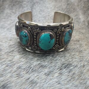High Grade Royston Turquoise and Sterling Silver Cuff Bracelet